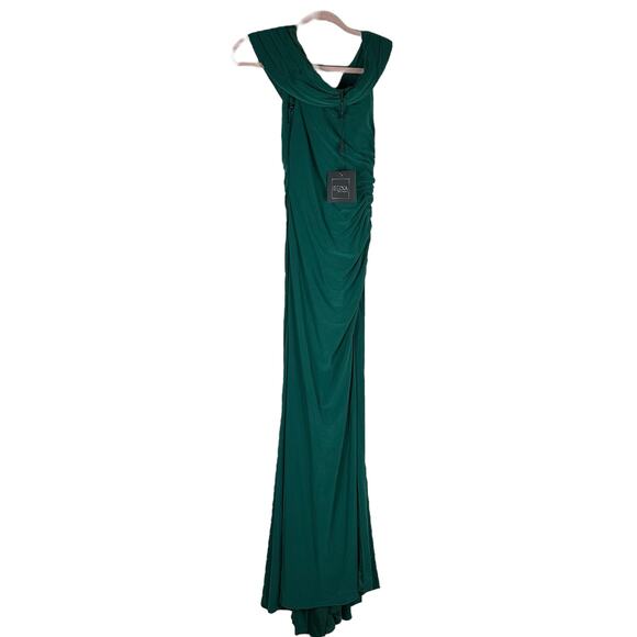 MAC DUGGAL 26517 IEENA Emerald Green Fold Over Ruched Jersey Evening Gown 0 NWT - Picture 2 of 7